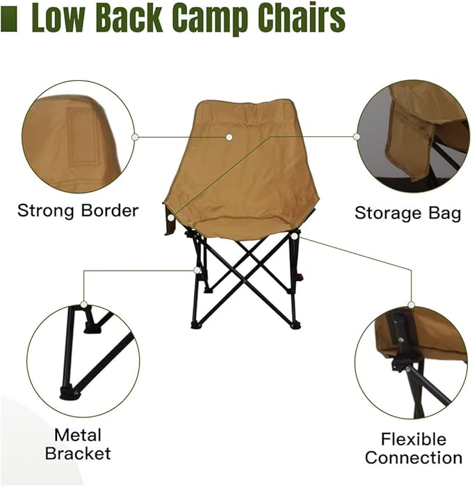 2 Pack Camping Beach Chairs Adjustable Backrest Sand Chair with Carrying Bag for OutdoorsCampingHikingBeachPicnic