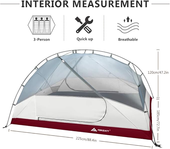Forceatt Tent for 2 and 3 Person is Waterproof and Windproof Camping Tent for 3 to 4 SeasonsLightweight Aluminum Pole Backpacking Tent Can be Set Up QuicklyGreat for Hiking