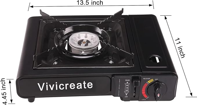 Vivicreate 8500 BTU Portable Butane Gas Stove for Camping Cooking Outdoor Lightweight Portable Stove Burner with Auto Ignition Estufa de Gas Portátil para Camping al Aire Libre(Black)