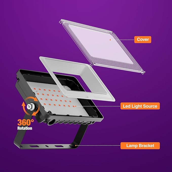Onforu Orange and Purple Halloween Lights 30W Dusk to Dawn Floodlight 2 Pack LED Flood Light Outdoor Decoration Auto ON/Off Plug in Flood Light IP65 Waterproof Uplighting Uplights for Party Garden