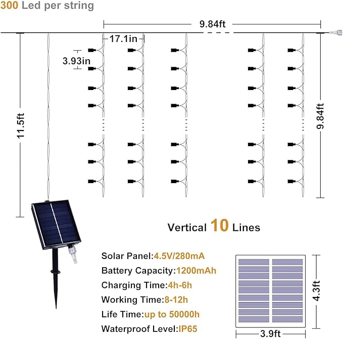 300LED Solar Curtain Lights - Outdoor Indoor Waterproof Fairy String Lights Twinkle 8 Modes Christmas Decoration for Home Garden Patio Wedding Party (Pink)