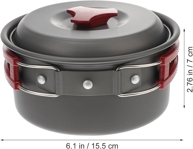 Yardwe Camping Cookware Set for 1-2 People Red Portable Outdoor Aluminum Pot Pan Bowl Combo Lightweight Hiking Picnic Cook Set for Camping and Travel