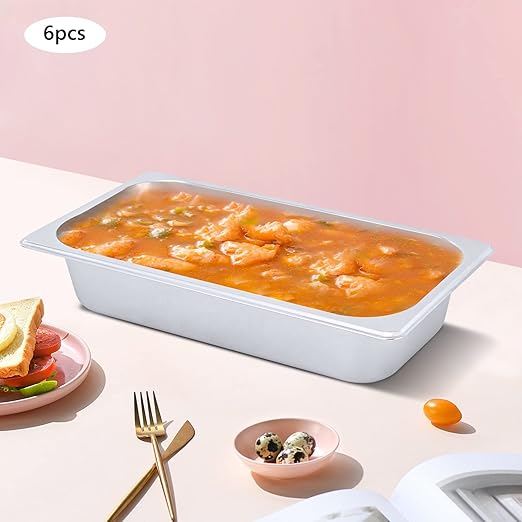 LOYALHEARTDY Steam Table Pan 6 Pack Pans 1/3 Size 2.5 Deep Commercial Hotel Pan 201 Stainless Steel Catering Food Pan Restaurant Supplies for Party Buffet and Event Catering