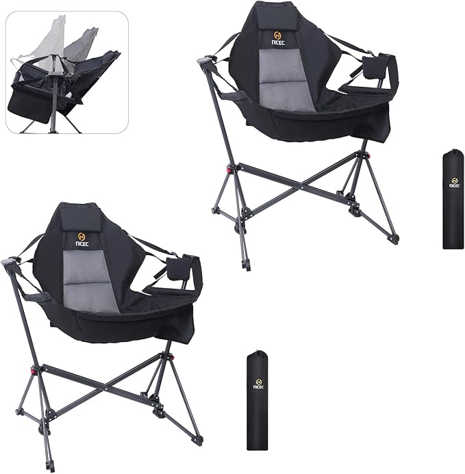 Nice C Hammock Camping Chair Outdoor Camping Chair Rocker Portable Swinging Sports Chair High Back with Stand Cup Holder Side Pocket Heavy Duty Sport (2-Pack)
