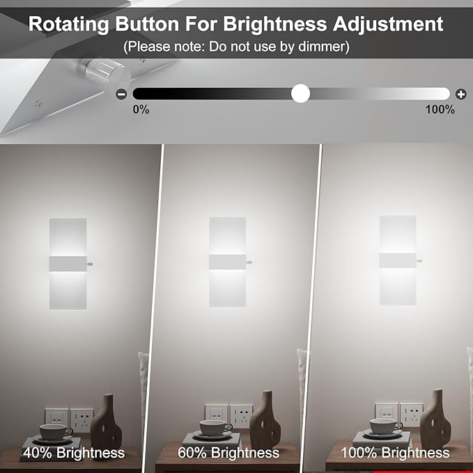 ChangM Modern Wall Sconces Set of Two 12W Acrylic Led Wall Light Equipped with a Rotary Switch to Adjust Brightness 10%-100% Indoor Wall Mounted Lights Hardwired 6000K Cool White