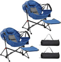 Ainfox Hammock Camping Chair with Footrest Heavy Duty Foldable Portable Rocking Hammock Chairs Outside Swinging Camp with Cup Holder Pillow for Outdoor Patio Poolside Blue 2 Pack