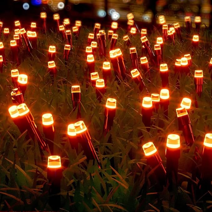 New Upgraded Solar Halloween String Lights Outdoor Waterproof Solar &amp USB Rechargeable 19 Modes 2 Pack Total 144FT 400 LED Orange Halloween Lights for Yard Patio Garden Christmas Decorations Ora