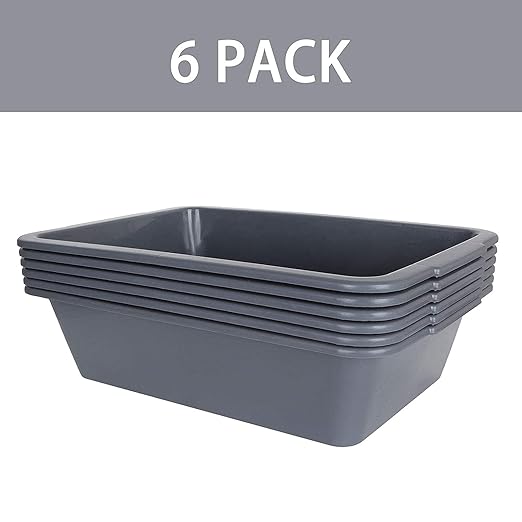 6 Pack 7 L Smal Plastic Bus Tub Restaurant Commercial Bus Tote Utility Box Plastic Dish Pans Wash Basin Tote Box Grey (12x 8.2x 4.2)