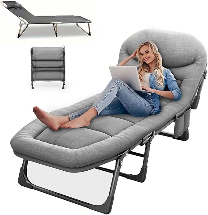 KNERS Heavy Duty Folding Bed Camping Bed Portable Guest Bed Suitable for Teenagers Adults Travel Garden Balcony Camping Supplies (Gray)