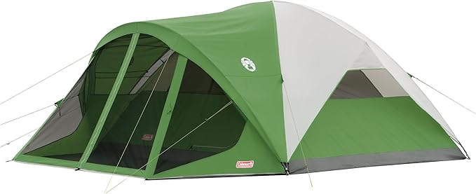 Coleman Evanston Tent with Screen Room 6/8 Person Weatherproof Tent Sets Up in 15 Mins Included Rainfly &amp Carry Bag Made of PFAS-Free Materials