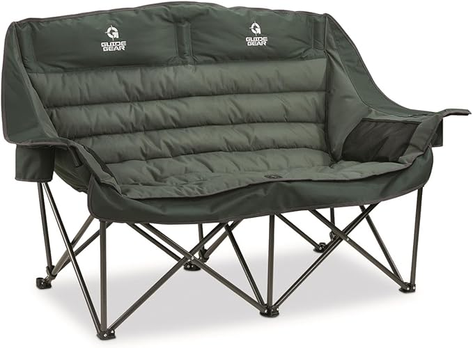 Guide Gear Oversized XL Padded Camping Sofa Portable Folding Large Camp Lounge Couch for Outdoor Adults Men and Women Heavy-Duty 600-lb. Capacity with Cup Holder Green