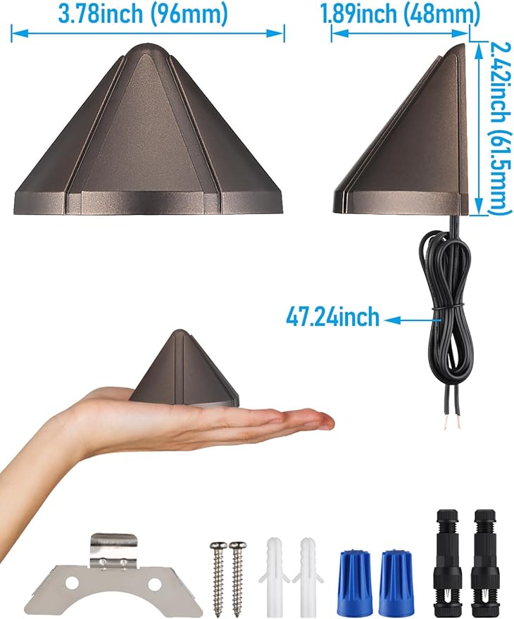 LEONLITE 5CCT Low Voltage LED Deck Light 12-24V AC/DC Triangle Stair Railing Light CRI90 IP65 Aluminum Landscape Step Fence Lighting 1800K/2700K/3000K/4000K/5000K Oil Rubbed Bronze Pack of 4