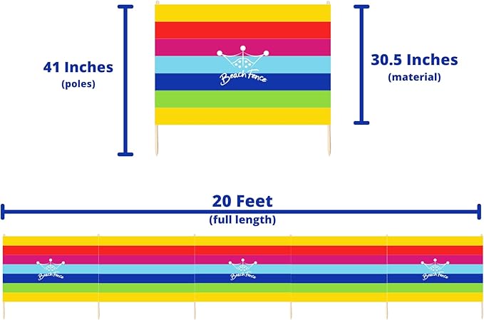 Premium 20 ft Beach Windscreen Privacy Screen Wind Blocker - Beach Colors Free Rubber Mallet and Carry Bag Included