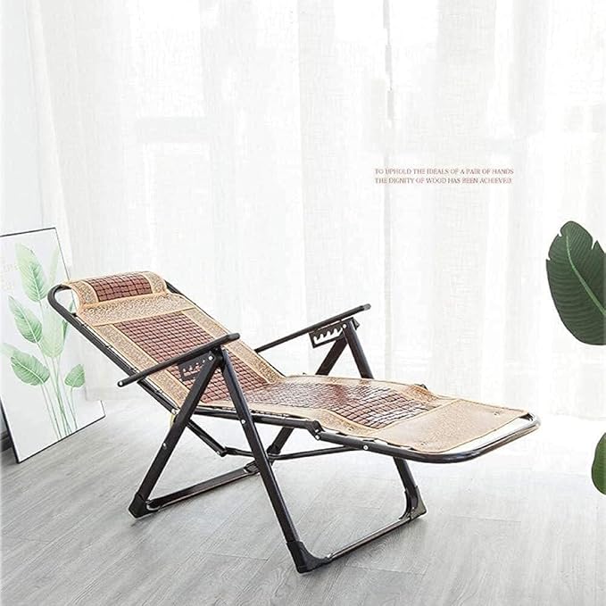 Folding Portable Lounge Chair Reclining Sun Lounger with Adjustable Backrest Bamboo Patio Lawn Chair for Outdoor Beach Balcony and Seniors (B)