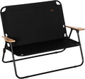Double Folding Camping Chair Loveseat for 2 Adults Portable Camping Couch with Wood Armrest Cupholders for Backpacking Beach Sports Travel Black