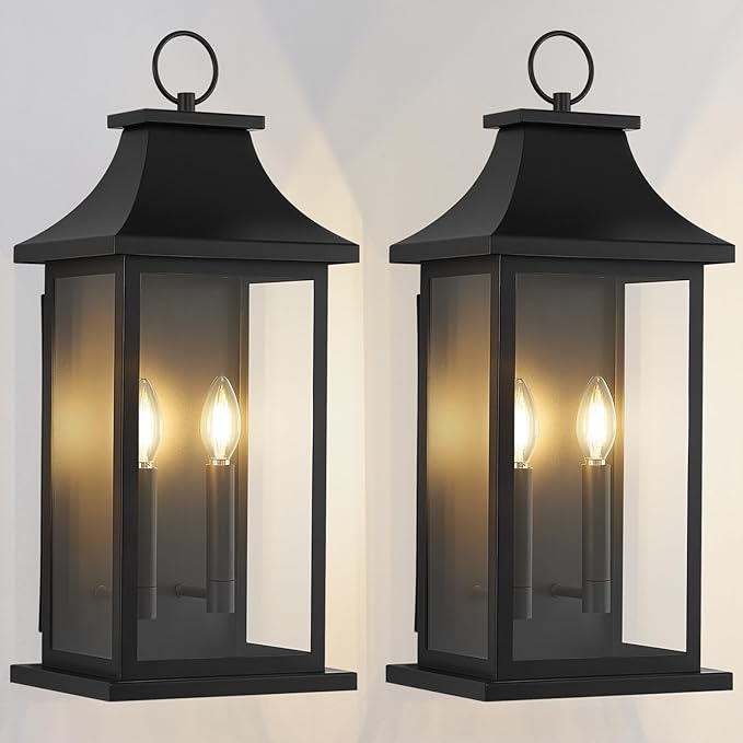 Large Outdoor Wall Lights Outdoor Lighting Exterior Lighting Fixtures Wall Mount Wall Sconce Light Outdoor Lanterns for Porch Black 22 2-Light 2-Pack
