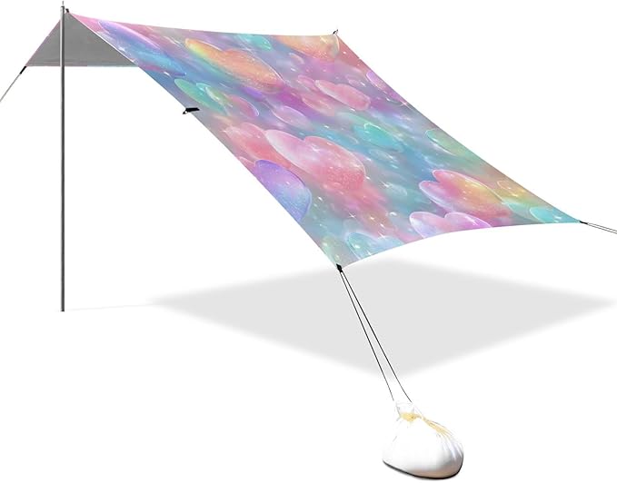 Bolaz Beach Canopy Tent Sun Shade9'×10.5' Large Family Beach Shade UPF50+- Outdoor Shade for Camping Trips FishingLove Flash Colorful Pattern