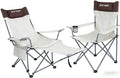 2 Pack Adjustable Folding Camping Chairs with Detachable Footrest and Headrest Lightweight and Portable Ideal for Hiking Travel Fishing and Outdoor Activities (Beige)