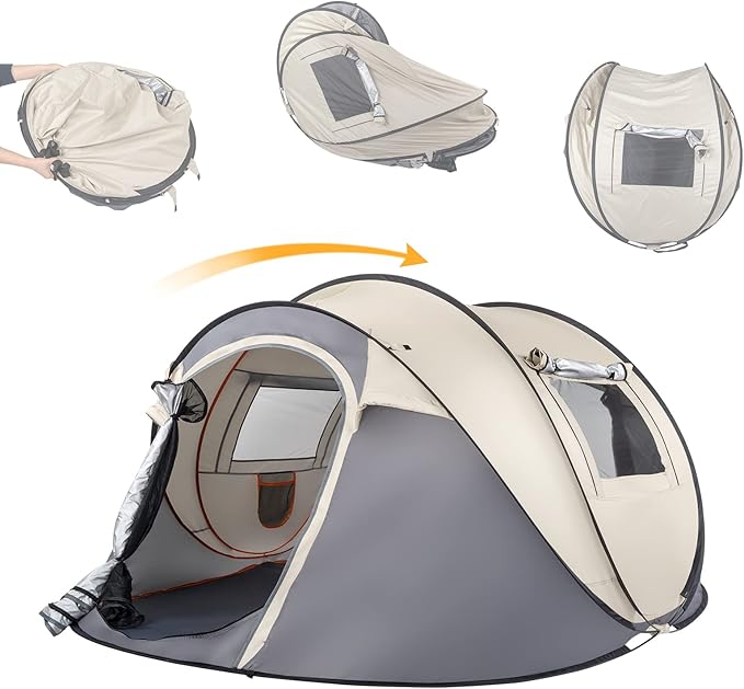 4 Person Easy Pop Up Tent for CampingWaterproof Automatic Setup 2 Doors-Instant Family Tents with Vestibule &amp Porch Large Size Family Tent Automatic Setup for Camping Hiking &amp Traveling