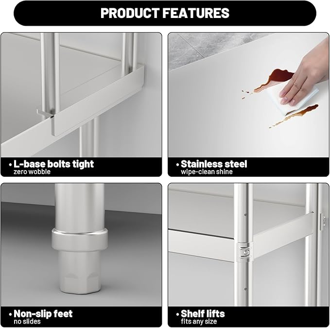 2-Tier Stainless Steel Commercial Work Table 47.2 W x 23.6 D x 31.5 H with Overshelf Heavy Duty Kitchen Prep Table for Restaurant Home Kitchen Garage Warehouse