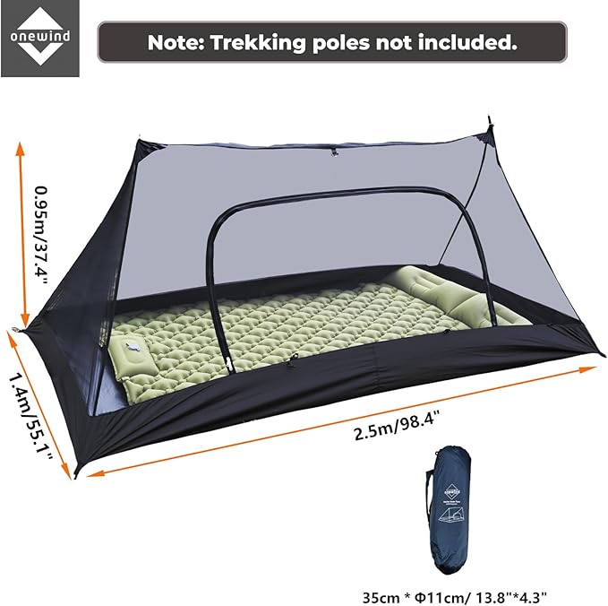 Onewind Mesh Tent with Bathtub Ultralight Mosquito Net Inner Tent with No-See-Um Breathable Mesh Double Sided Zipper for Camping and Hiking Black