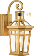 Motion Sensor Front Porch Light Gold Outdoor Light Fixture Wall Mount Outdoor Wall Lantern Sconce Light with Beveled Glass Waterproof Carriage Lights Exterior Coach Lights for Garage Patio