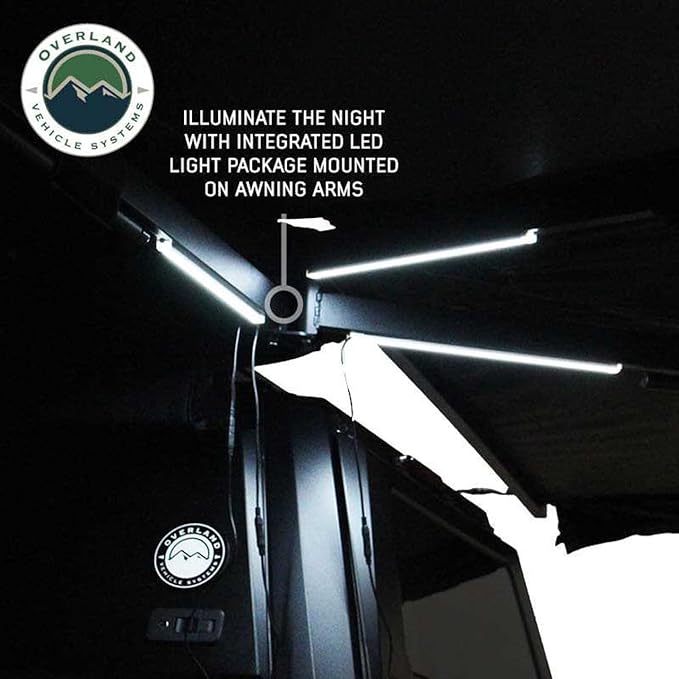 Overland Vehicle Systems 19690001 XD Nomadic 270 Degree Awning with Integrated LED Lights &amp Black Out Driver Side | 129 Sq Ft of Coverage | Black Fabric and Travel Cover Included