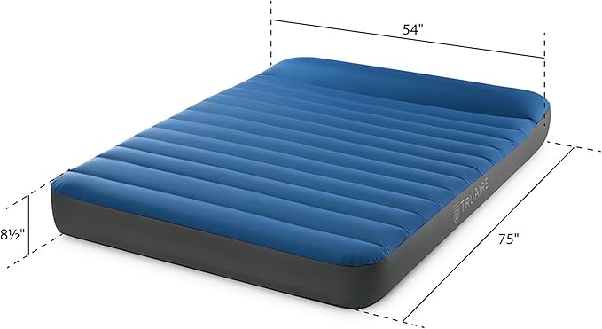 Intex 64012E TruAire Luxury Camping Mattress: Fiber-Tech – Puncture-Resistant Laminate – QuickFill USB Air Pump – 600lb Weight Capacity – Full Size Blue