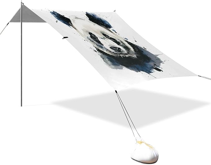 ALAZA Watercolor Panda Portrait Beach Tent Sun Shelter UPF50+ Protection Beach Shade Canopy w/ 4 Sandbags for Outdoor Camping Fishing Backyard Fun Picnic 10x9 ft