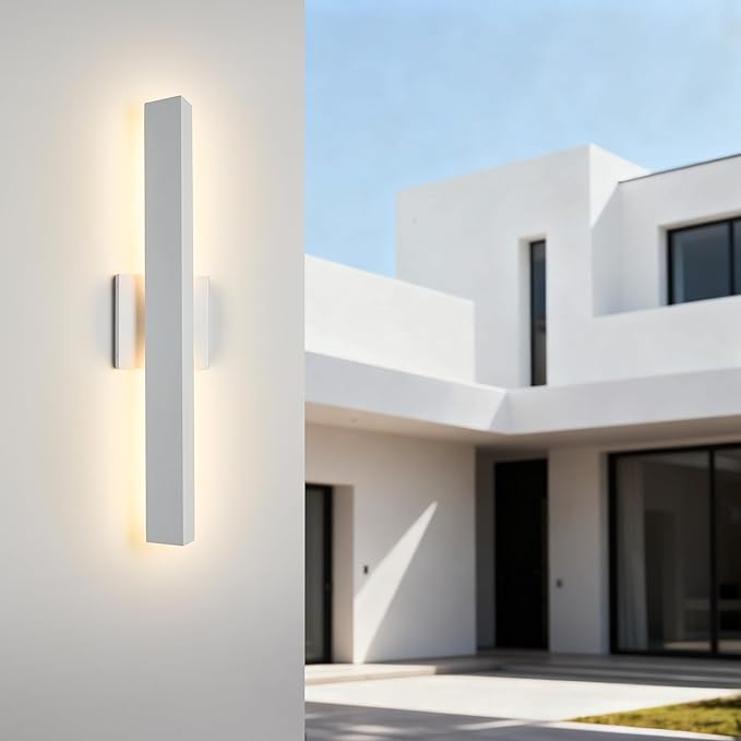 21.9IN LED Outdoor Aluminum Wall Lights20W Dimmable IP65 Waterproof Modern Textured White Indoor &amp Exterior Lighting Fixtures Long Exterior Wall Lights for Garage Front Door