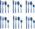 Blue Silverware Set BuyGo 24-Piece Stainless Steel Camping Flatware Dinnerware Set for 6 Hand Polish Dishwasher Safe