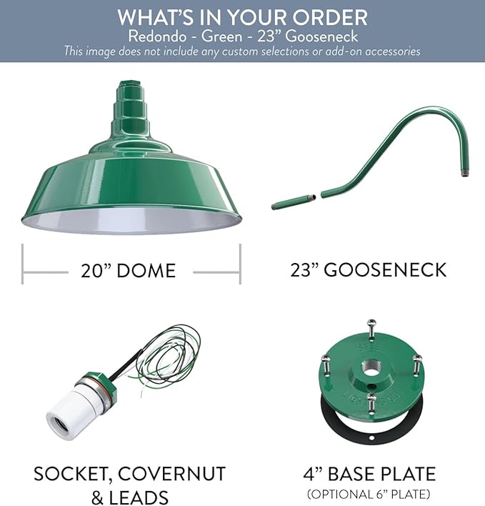 Steel Lighting Co. Large Outdoor Barn Light | Gooseneck Light Fixture | Made in America from 18-Gauge Steel | 20 Dome | 23 Gooseneck Green Exterior/White Interior