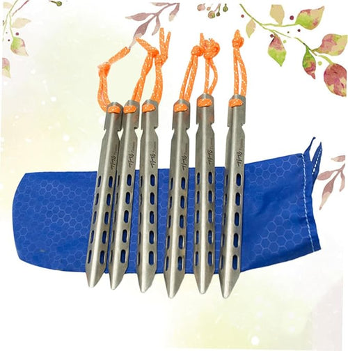1Set Titanium Alloy Camping Tent Stakes Windproof V Shaped Ground Pegs for Secure Tenting Hard Surfaces Lightweight and Durable with Carry Pouch