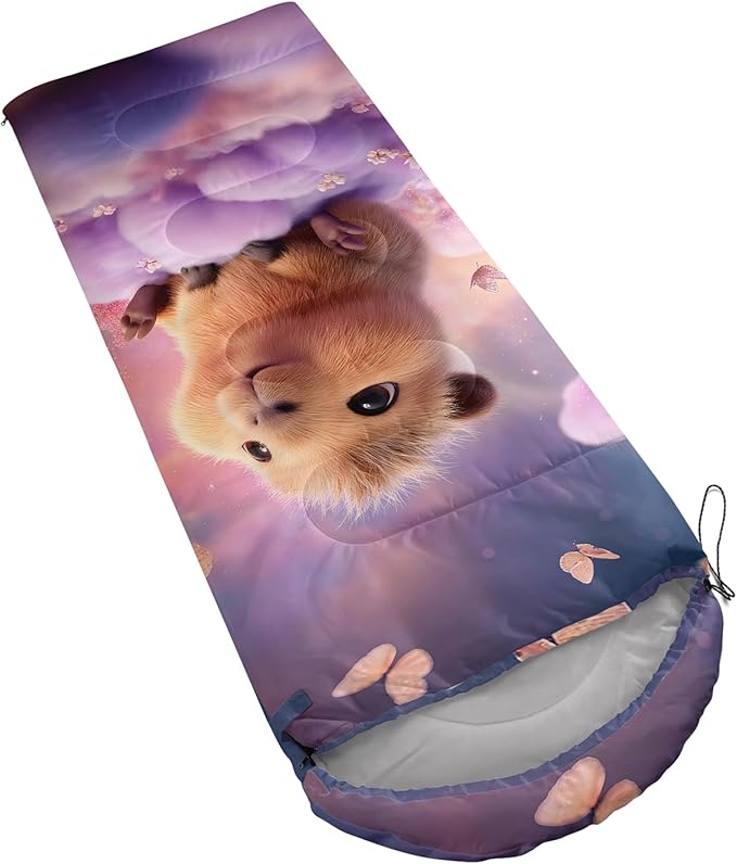 AILONEN Kawaii Panda Sleeping BagsLightweight &amp Waterproof3 Season Warm &amp Cool WeatherDreamy Purple Flower Animal Themed Sleeping Bags for BoysGirlsKidsAdults TravellingOutdoors