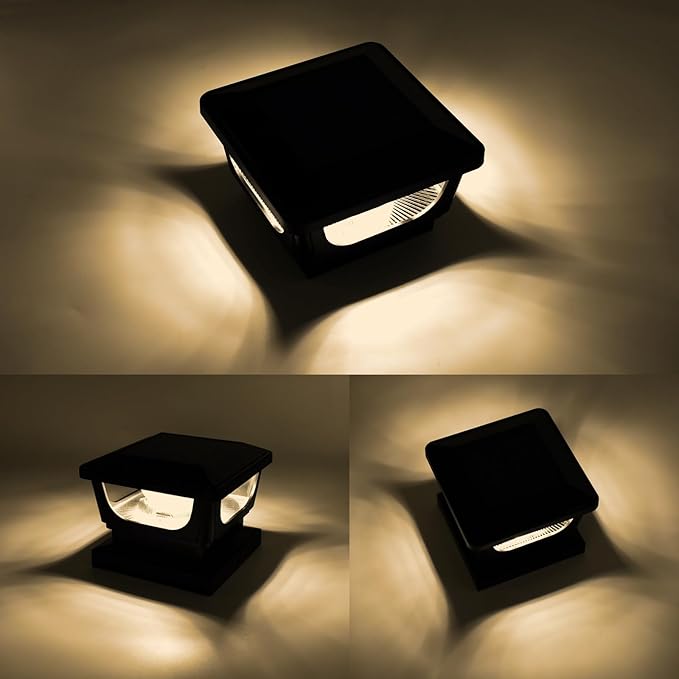 Sumaote Solar Post Cap Lights 120 Lumen 3000K Warm White LED for 3x3 Metal/Vinyl &amp 4x4 Wood Posts IP65 Waterproof Outdoor Garden Fence Deck Lighting Dusk-to-Dawn Auto On/Off (6 Pack)