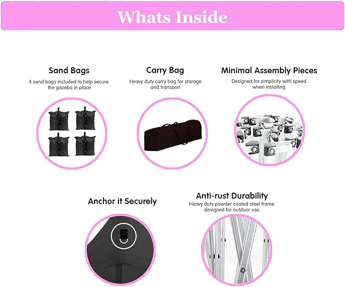 10x20 Pop Up Canopy Tent Heavy Duty with 6 Removable Sidewalls Water Resistant UV-Resistant Portable Outdoor Instant Event Shelter for Parties Weddings Camping Pink