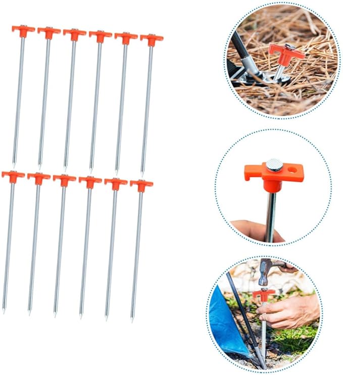 BESTonZON 12Pcs Heavy Duty Camping Tent Stakes Ground Pegs for Secure Tents Canopies Awnings for Outdoor Activities Beach Use