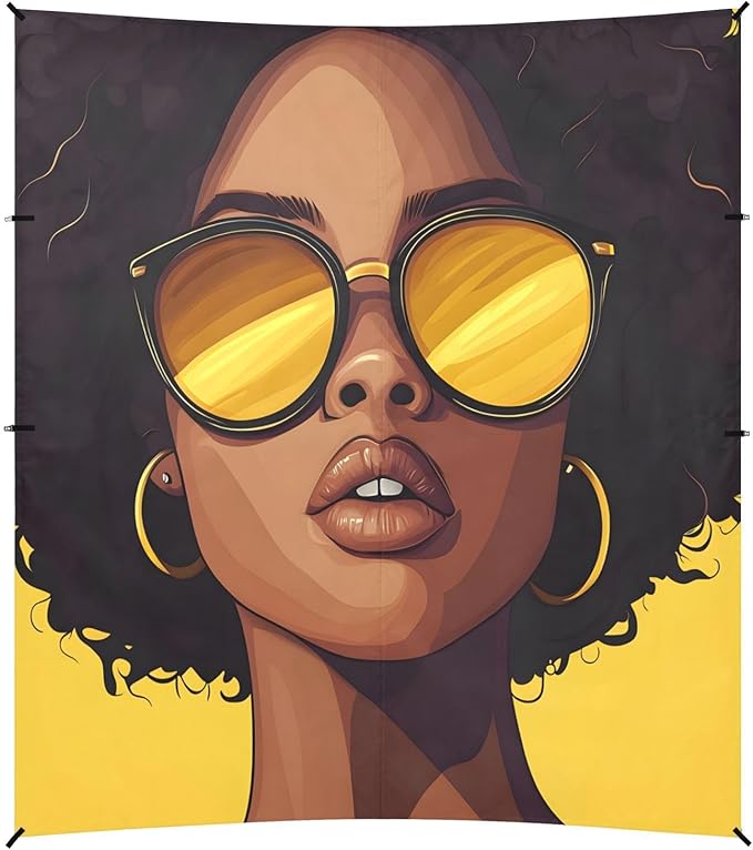 ALAZA African American Woman Sunglasses Beach Tent Sun Shelter UPF50+ Protection Beach Shade Canopy w/ 4 Sandbags for Outdoor Camping Fishing Backyard Fun Picnic 10x9 ft