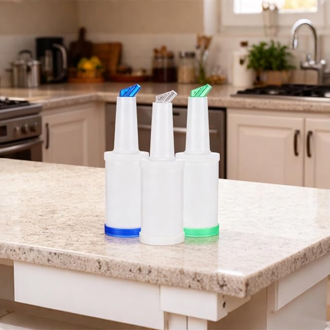 Liquid Pour Bottles Set - 1 Liter: 3 Pieces Colored Spouts