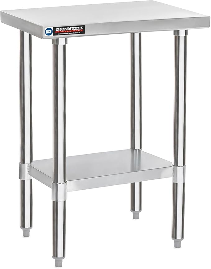 DuraSteel 24x18 Small Stainless Steel Table - NSF Metal Food Prep Commercial Kitchen Workt able - Side Mixer Stand with Under Shelf - For Laundry Room Kitchen Outdoor Grill Small Spaces