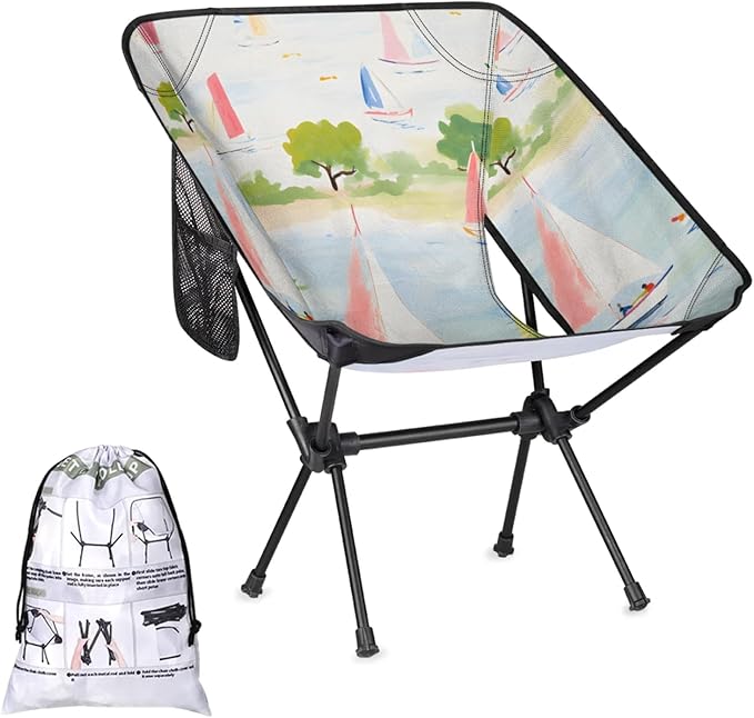 Honeybaby Folding Camping Chair Cartoon Sailboat Camping Chairs Lightweight Portable Chair Outdoor Foldable Chairs for Camping Travel Picnic Beach Hiking