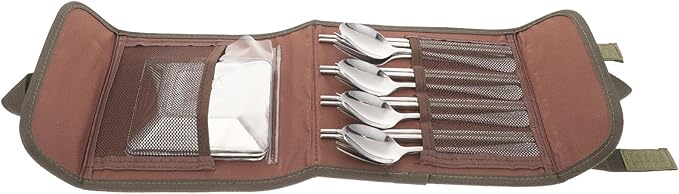 POPETPOP Outdoor Picnic Cutlery Set Stainless Steel Spoon Chopsticks Fork Plate 4-person Portable Camping Tableware with Carry Bag for Barbecue Hiking Random Color