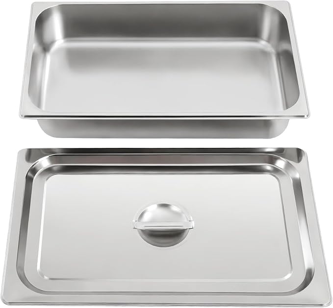 4 Pack Full Size Stainless Steel Hotel Pans 4 Deep Steam Table Pan 21 L x 12.8 W Stainless Steel Food Storage Containers Buffet Pan with Lids for Home Party Restaurant Hotel Buffet