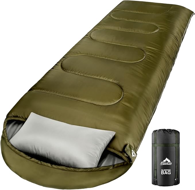 MEREZA 0 Degree Winter Sleeping Bag for Adults Kids with Pillow Cold Weather Sleeping Bag for 4 Season Camping Hiking Backpacking Sleeping Bags for Big and Tall
