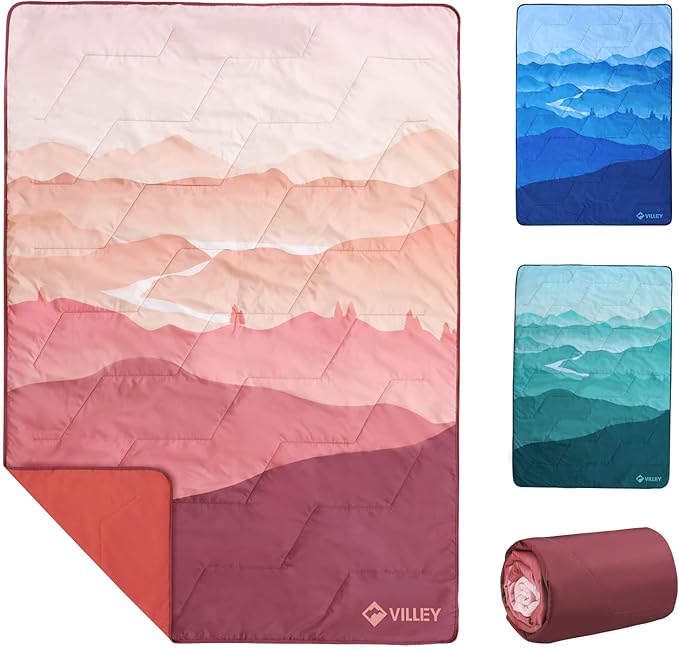 VILLEY Picnic Blanket 3-Layer Camping Blanket 52x75 Machine Washable Water Repellent and Sandproof Packable and Portable for Camping Travel Park Beach and Indoor Use