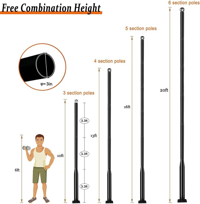 Street Light Pole 20 Ft Tall - Outdoor Adjustable Heavy Duty Metal Street Lamp Post for Outside Solar Street Lights with Mounting Rebar Cage Base for BackyardParking LotWalkway