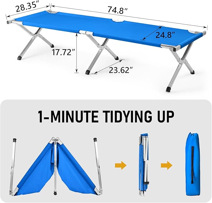 Camp Bed Portable Folding Camping Cot for AdultsIndoor Outdoor Portable Sleeping Cot for Hiking Camping with Carrying Bag Army (Blue)