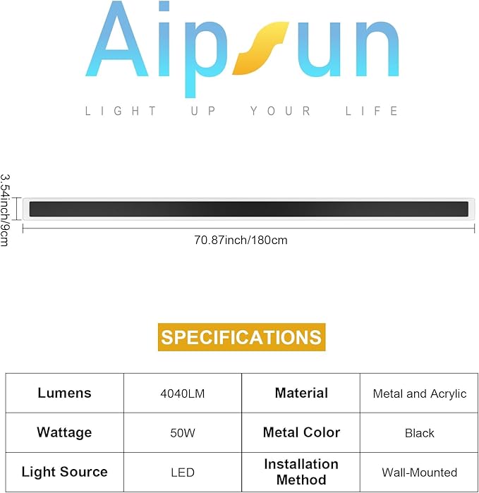 Aipsun 2 Packs Porch Wall Lights 71 inch Long Strip Modern Outdoor Wall Light Fixture 50W Black Wall Mount Lighting Sconce Exterior Lights Wall Sconce 3000K for House Living Room Corridor