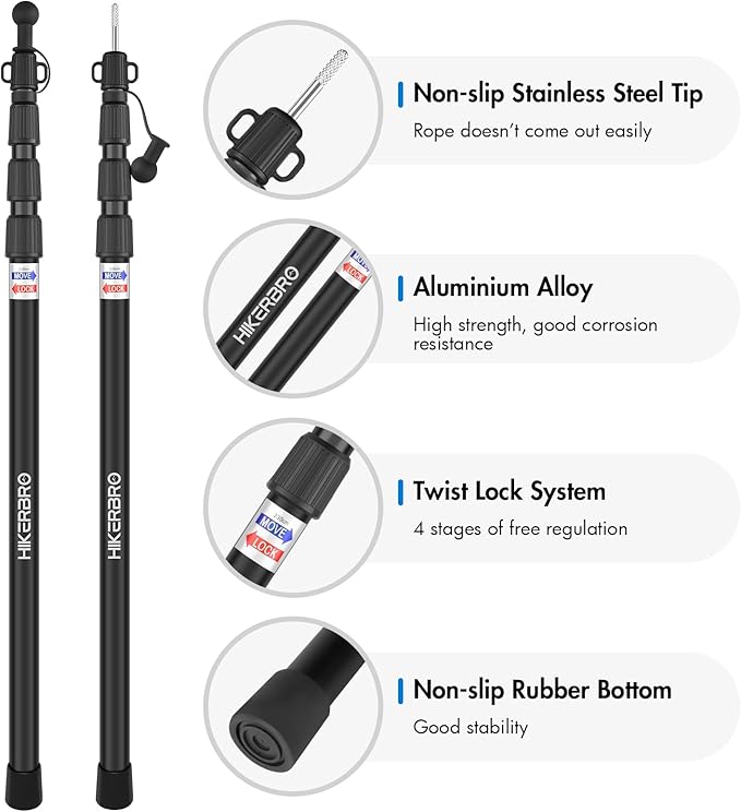 Tarp Poles Telescoping Tent Pole Set of 4 7.7ft Aluminum Lightweight Portable Support Rod with Protection Cap for Camping Awning Sun ShadesRain Fly Free Guylines &amp Stakes (4 Poles)