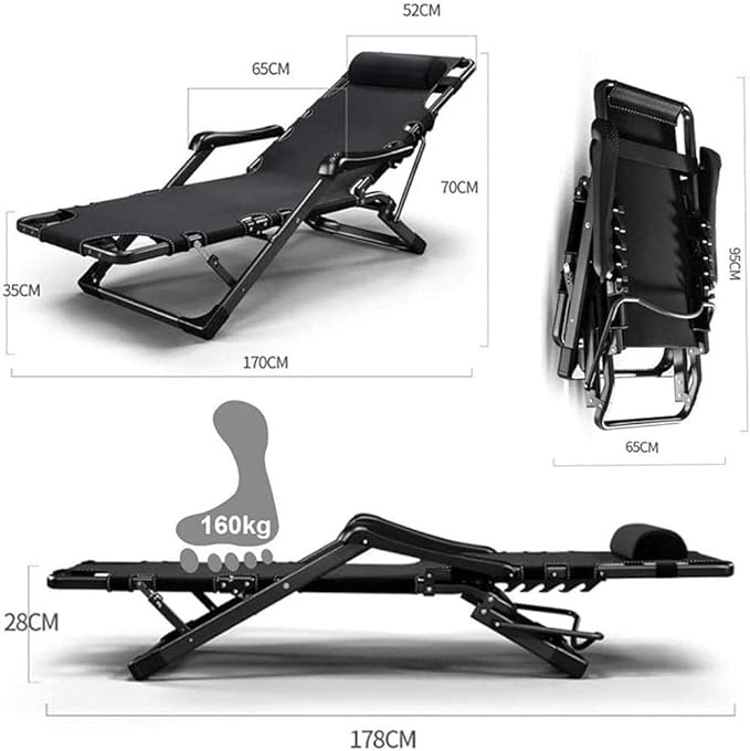 Lounge Outdoor Reclining Sun Lounger Chair with Cushions and Footrest Folding Chair for Garden Camping Deck Padded Foldable Sunlounger Recliner